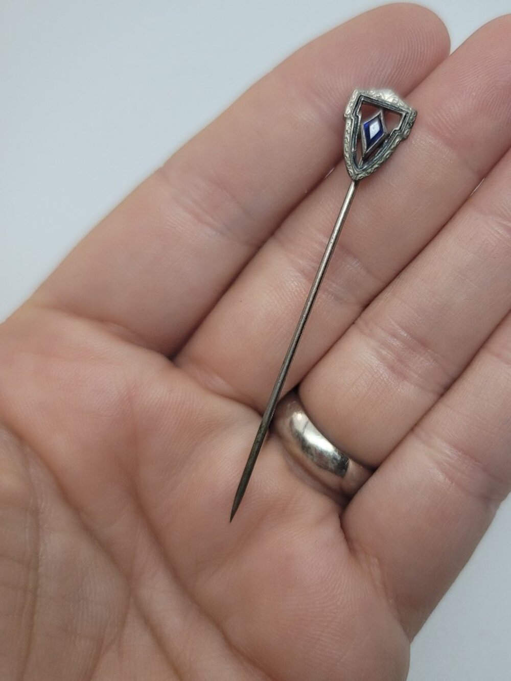 Antique Art Deco Sapphire, Enamel & Sterling Stick Pin